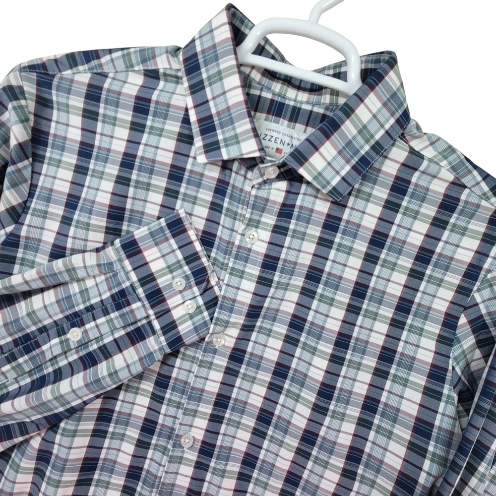 Mizzen Main Button Up Shirt Mens XL Multicolor Leeward Plaid Trim Fit USA Made